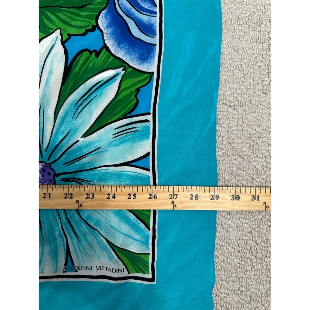 Adrienne‎ Vittadini Square Silk Scarf Aqua Blue Floral Feminine - Picture 6 of 7